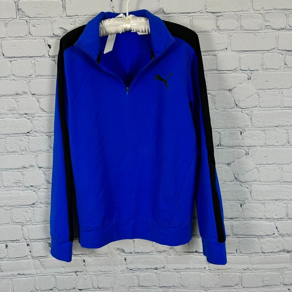 PUMA Men's 1/4 Zip Mock Neck Pullover, Size Medium, Blue/Black Stripe, NWOT
